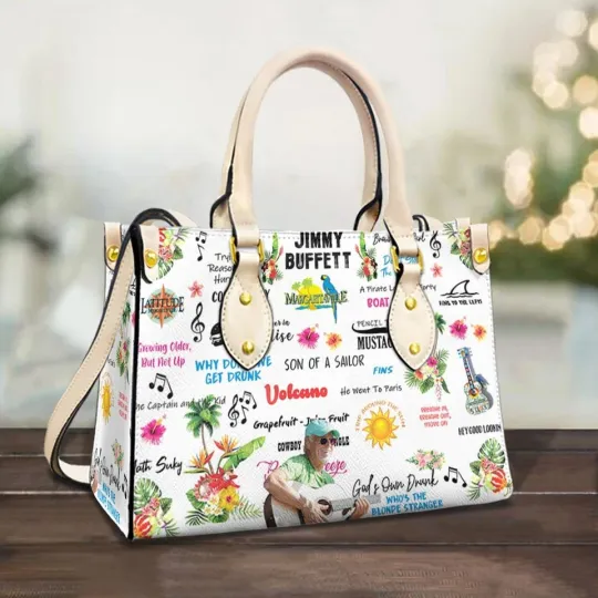 Discover Music Theme Leather Tote Bag, Colorful Print Handbag, Women Shoulder Purse Gift