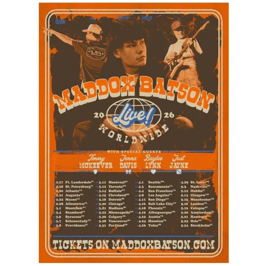 Discover Maddox Batson Live Worldwide Tour 2026 Concert Poster