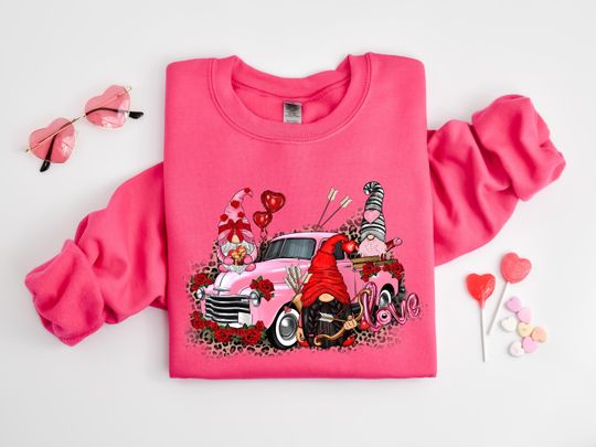 Discover Valentine Gnome Shirt, Love Gnome Sweatshirt, Valentines Day Shirt, Valentine's Shirt, Couple Shirt, Gift for Her, Leopard Love Shirt, Gnome