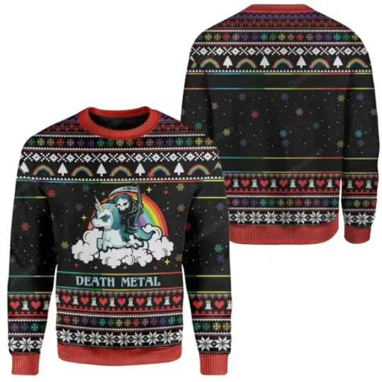 Discover Death Metal Christmas Ugly Sweater, Grim Reaper 3D All Over Print Xmas Sweater