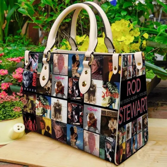 Rod Stewart Music Leather Shoulder Handbag, Classic Rock Collage Tote Bag