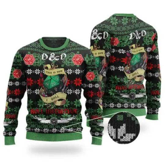 Discover DnD Roll Initiative Christmas Ugly Sweater, Dungeons And Dragons 3D All Over Pri