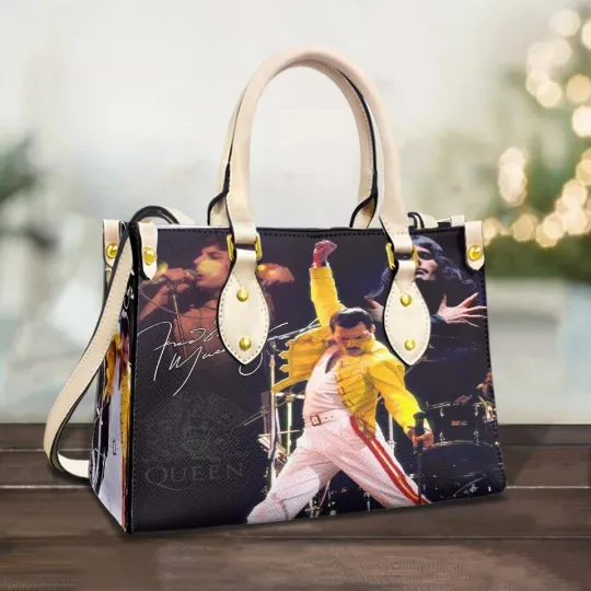 Discover Freddie Mercury Queen Leather Handbag, Vintage Rock Music Tote Bag Gift
