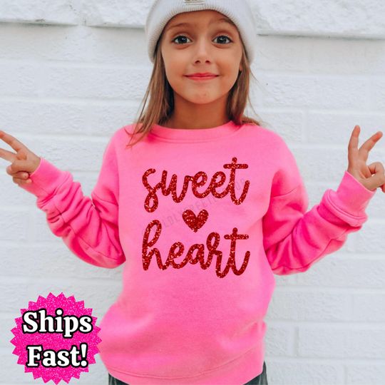 Discover Girls Glitter Sweetheart Sweatshirt: Kids Valentine's Day Love Heart Outfit Toddler