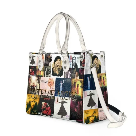 Stevie Nicks Leather Handbag, Vintage Rock Music Collage Tote Bag, Fan Gift