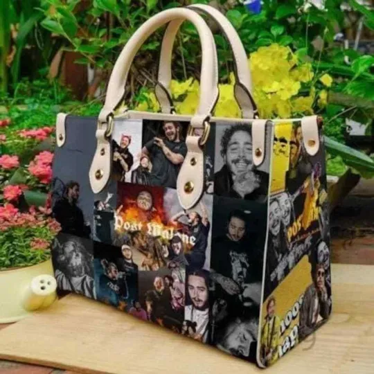 Post Malone Leather Handbag, Hip Hop Music Collage Tote Bag, Fan Gift