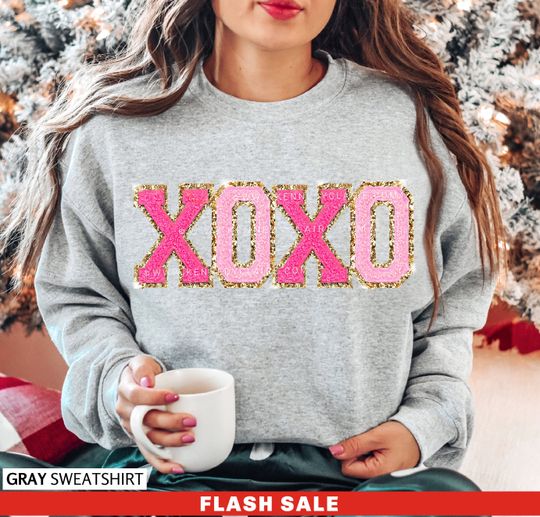 Discover Chenille Patch Valentines Day Sweatshirt, Valentine Shirt, Valentines Crewneck, Heart Sweater Love Shirt Unique Holiday Gift for Her XOXO