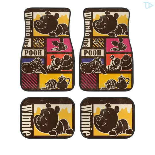 Discover Winnie the Pooh Cartoon Car Floor Mats, Set of 4, Universal Fit, Non Slip, Washa