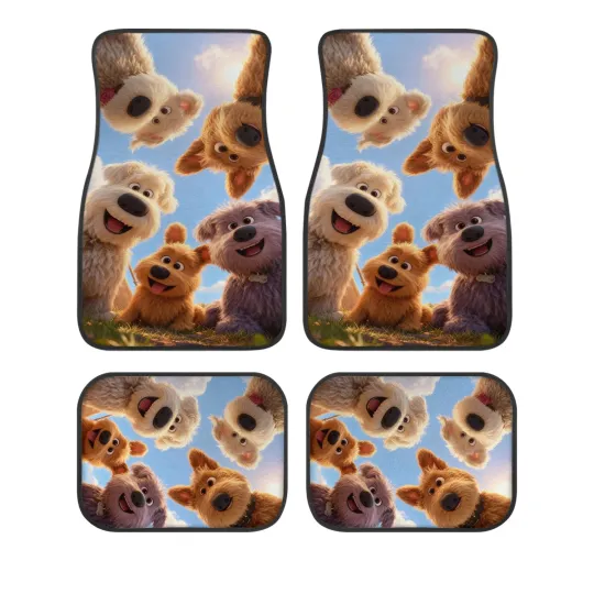 Discover Cute Dog Cartoon Car Floor Mats, Set of 4, Universal Fit, Non Slip, Washable