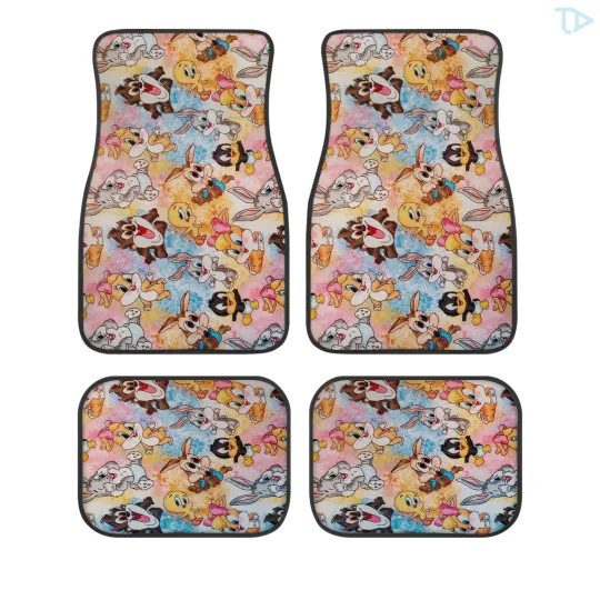 Looney Tunes Cartoon Car Floor Mats, Set of 4, Universal Fit, Non Slip, Washable
