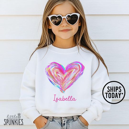 Discover Personalized Watercolor Heart Sweatshirt: Girls Valentines Day Outfit - KL11402