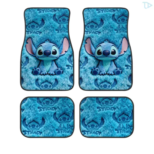 Discover Stitch Car Floor Mats, Set of 4, Universal Fit, Non Slip, Washable, Cute Blue Ca
