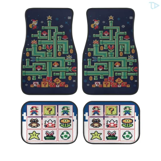 Discover Super Mario Pixel Car Floor Mats, Set of 4, Universal Fit, Non Slip, Washable