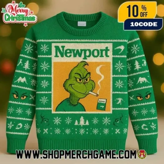 Discover The 1Grinch 1Newport Parody Ugly Christmas Sweater Red Snowflake All Sizes