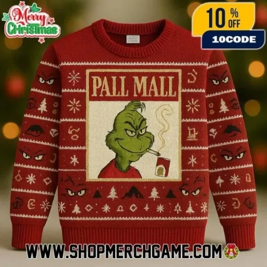 Discover The funny character 1Pall Mall Parody Ugly Christmas Sweater Red Snowflake All Sizes