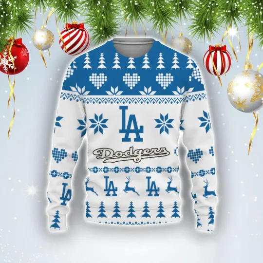 Discover L**A Dod--gers Christmas Tree Heart Reindeers Ugly Christmas Sweater XS-5XL