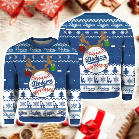 Discover L**A Dod--gers Christmas Ball Reindeer Snowflakes Ugly Christmas Sweater XS-5XL