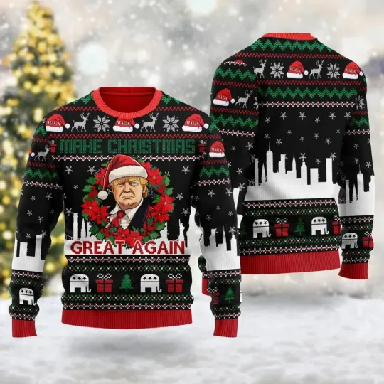 Donald Trump Ugly Christmas Sweaters, Make Christmas Great Again Donald Trump Sa