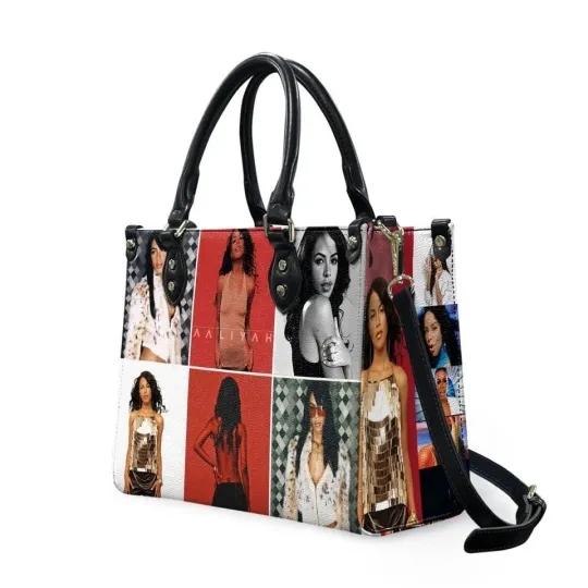 Aaliyah Leather Handbag, R&B Music Collage Tote Bag, Fan Gift