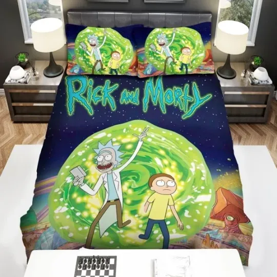 Cartoon Rick and Rickandmorty Travel to Another Dimension Duvet Cover Set