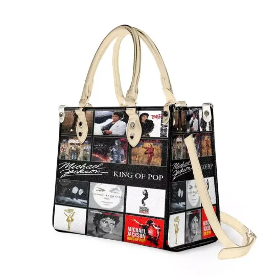 Michael Jackson Leather Handbag, King of Pop Music Collage Tote Bag, Fan Gift