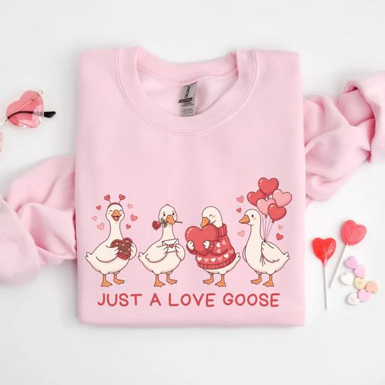 Discover Just A Love Goose Sweatshirt, Funny Valentine Goose Hoodie, Pink Coquette Valentine Shirt , XoXo Be Mine TShirt