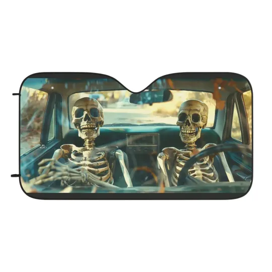 Discover Skeleton Car Sun Shade: Funny Halloween Anti-UV Protection Front Sun Shade Co