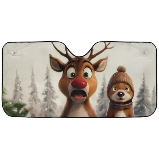 Discover Surprised Rudolph the Red Nosed Reindeer & Friend Car Windshield Sunshade, Festi