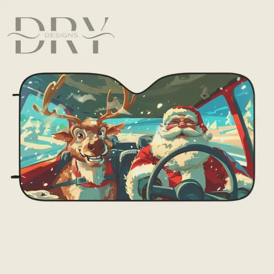 Discover Santa and Reindeer Car Sun Windshield Anti-UV Protection Front Sun Shade Coolin