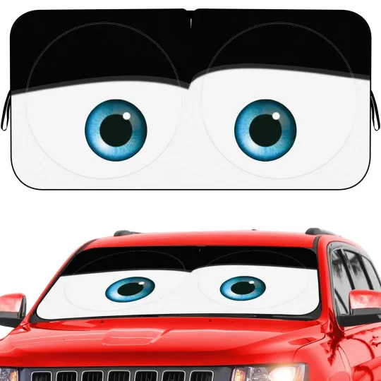 Discover Car Windshield Sun Shade, Funny Eyes Sun Visor for Car Windshield,