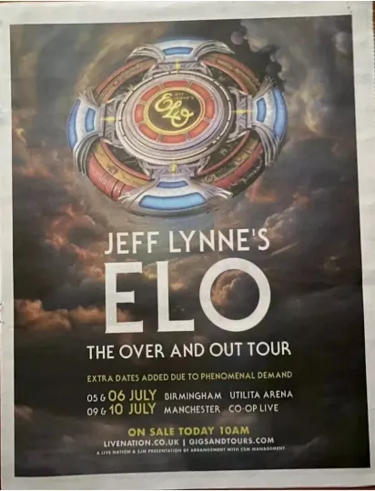 ELO Jeff Lynne Live Tour 2025 Poster " Vertical Premium Matte