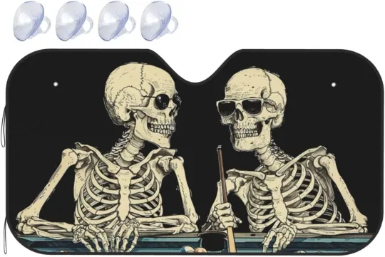 Discover Windshield Sun Shade Funny Skeleton Car Front Window S:51x27.5 inch, D02