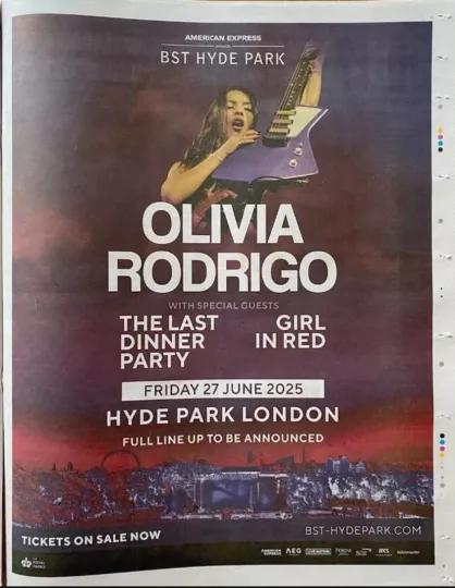 Olivia Rodrigo Live BST Hyde Park Festival Poster