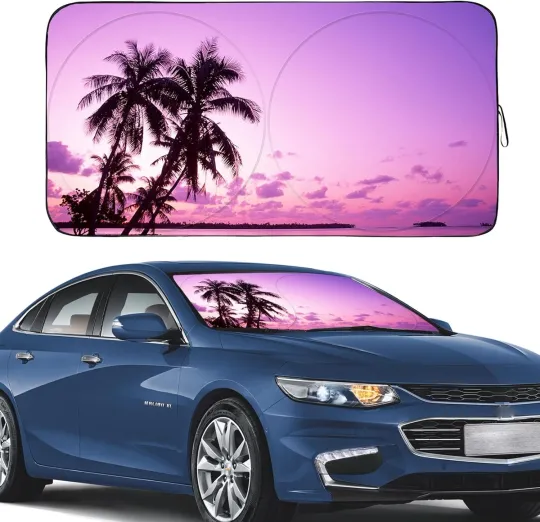 Discover Gven Sunshade for Car Windshield with Tropical Palm Tree Standard, Sunset