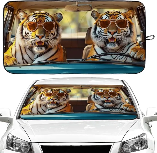 Discover Tiger Car Windshield Sun Shade Foldable Sunshade Front Window Cover