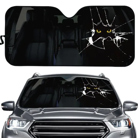 Discover Black Cat Auto Car Foldable Sun Shade Visor Windshield Rear Window Block #4