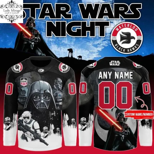 Discover Personalized  Black Hawks Star Wars Night Hockey Shirt Men's Fan Gear