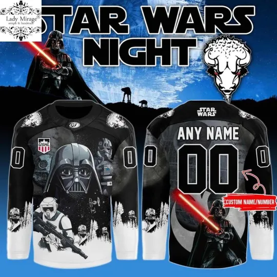 Discover Personalized Sioux Falls Stampede Star Wars Night Hockey Shirt Men's Fan Gear