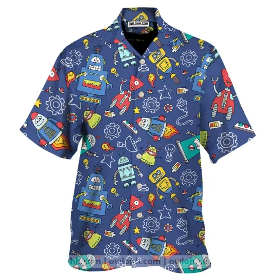 Discover Robot Pattern Summer Hawaiian Shirt