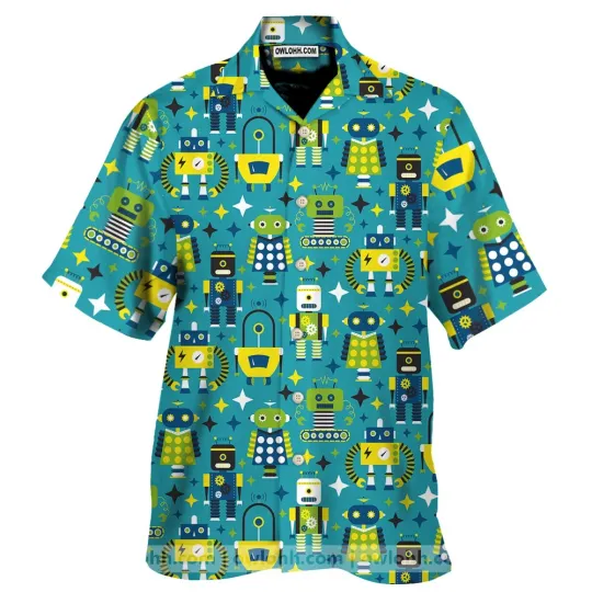Discover Robot Pattern Summer Hawaiian Shirt