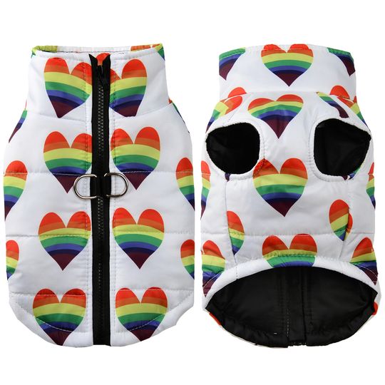 Discover Warm Dog Clothes For Small Medium Dogs Cats Rainbow Print Waterproof Pet Coat For Winter Puppy Jacket With D-ring Pug Costume