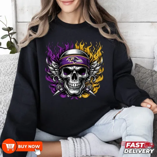 Baltimore Ravens Skull Cheers Football Sweatshirt