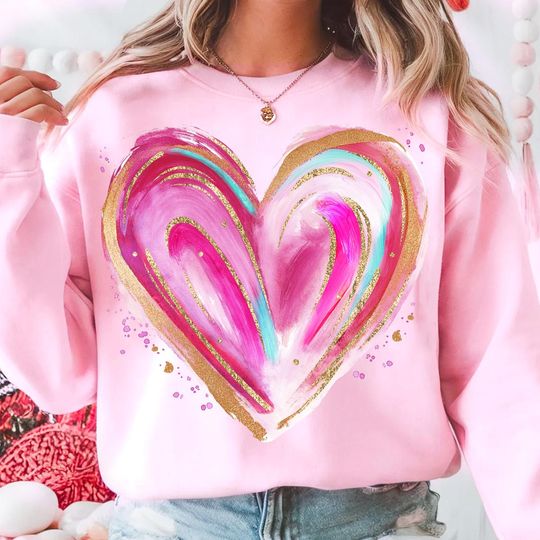 Brushstroke Valentines Heart Sweatshirt, Retro Valentine Sweatshirt, Pink Heart Sweatshirt