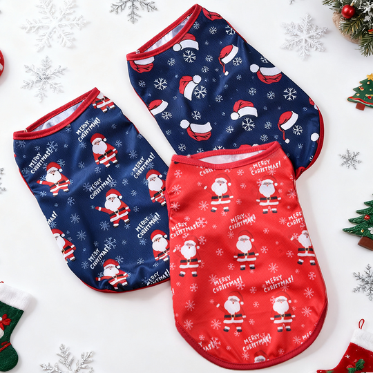 Discover Breathable Dog Vest For Chritmas Santa Claus Print Soft Puppy T-shirt For Small Medium Dogs Cats Cute Party Yorkshire Outfits