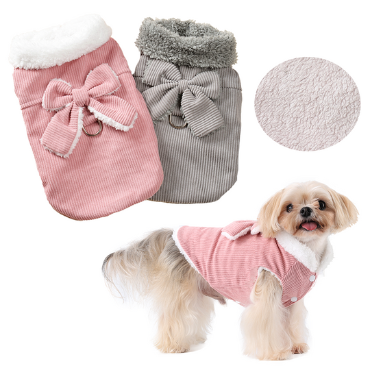 Discover Soft Corduroy Pet Clothes For Winter Warm Thicken Fleece Dog Costume With D-ring Bow Pets Vest Coat For Small Medium Dogs Pug