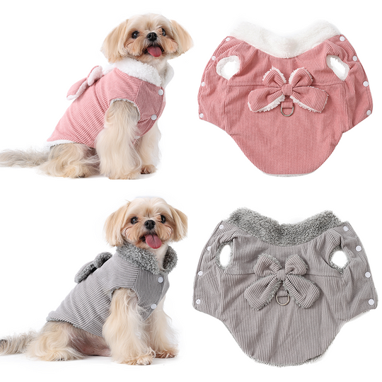 Discover Thicken Fleece Pet Jacket For Winter Warm Fleece Dog Coat With D-ring Bow Corduroy Pets Outfits For Small Medium Dogs Yorkshire
