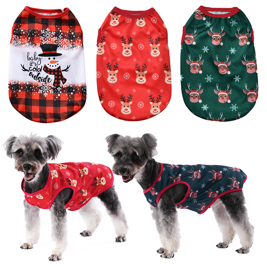 Discover Christmas Dog Clothes For Small Medium Dogs Cats Xmas Deer Snowman Print Puppy T-shirt Pug Vest Coat Chihuahua Pug Pet Costumes