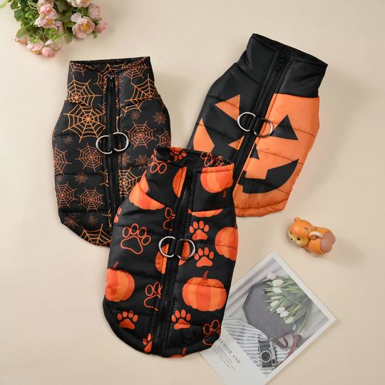 Discover Halloween Pet Jacket For Small Medium Dogs Cats Cobweb Print Winter Outdoor Waterproof Warm Puppy Clothes Yorkshire Pet Outfits
