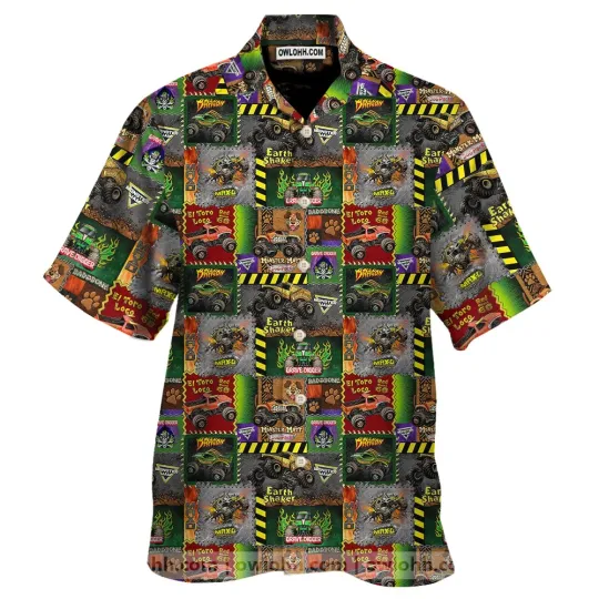 Discover Monster Truck Pattern Hawaiian Shirt_lf1_21
