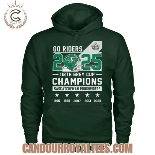 Discover Go Rider 2025 112th Grey Cup Champions Saskatchewan Roughrider Hoodie